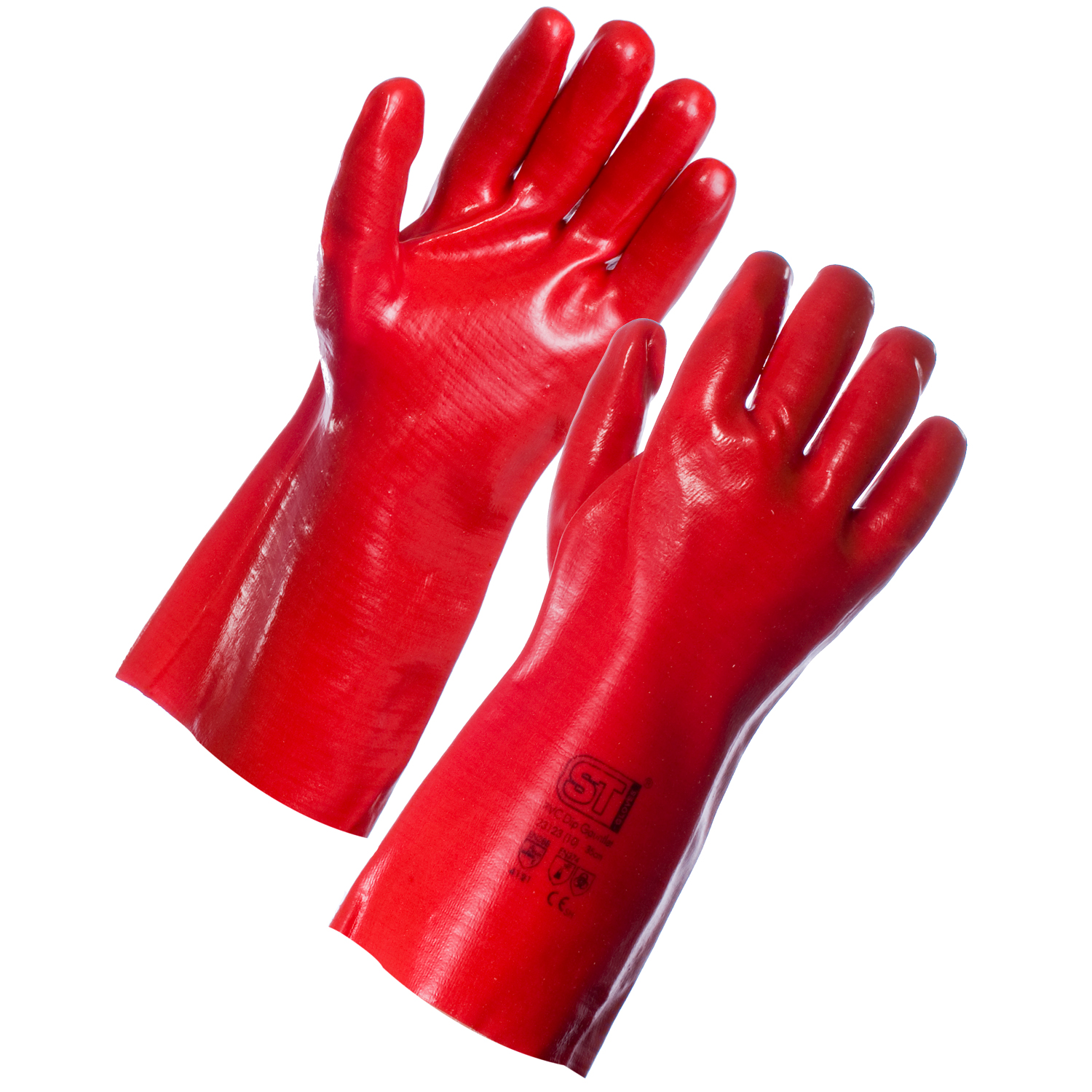 red pvc gauntlet gloves